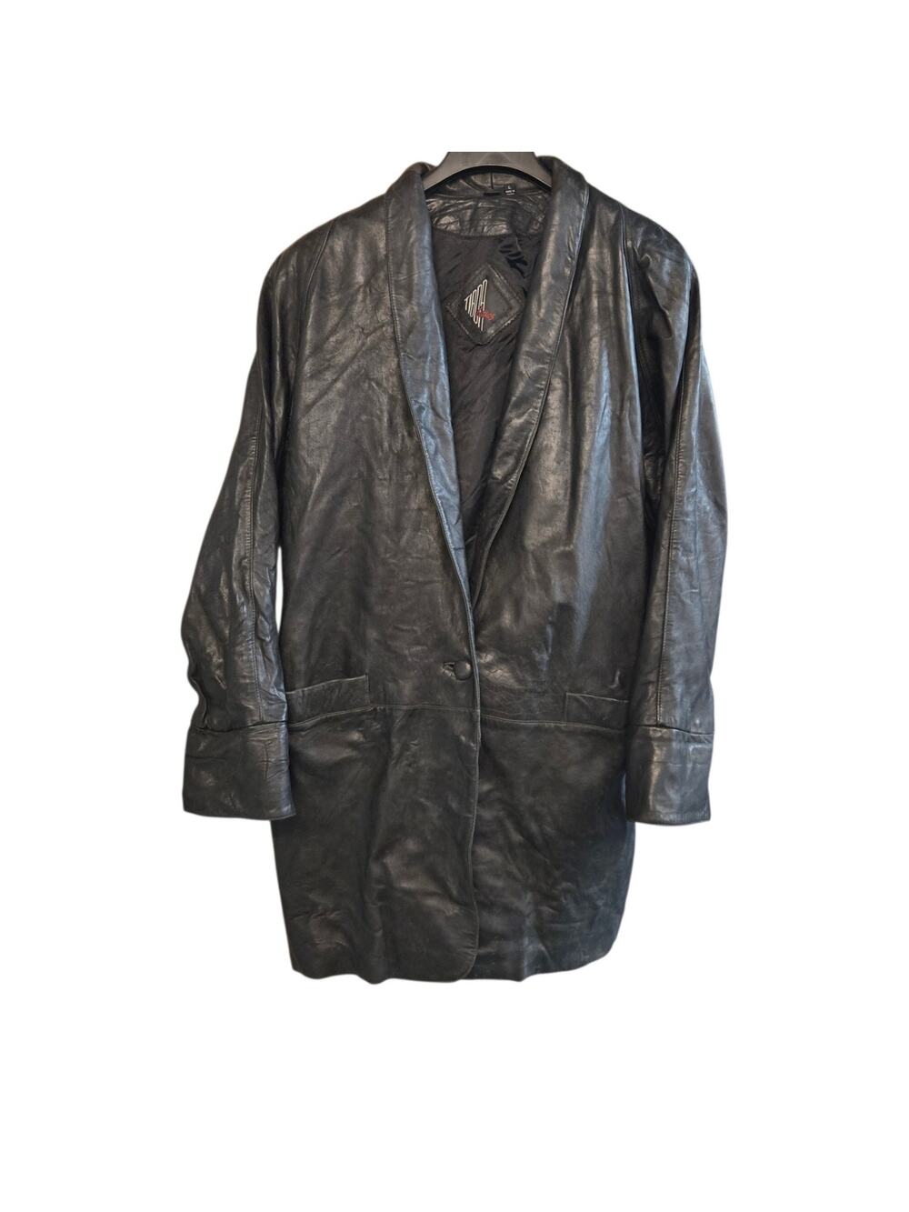 Tiboa Leathers Vintage Jacket Genuine Leather Womens Black Coat Lined 90s Large